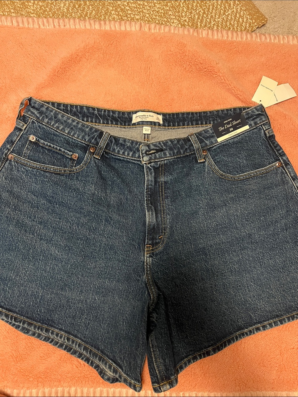 Abercrombie & Fitch Dark Blue Denim Curve Love High-Rise Women's Dad Shorts